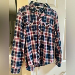 TravisMathew Men’s Flannel, navy/red/white, size M. Excellent condition.